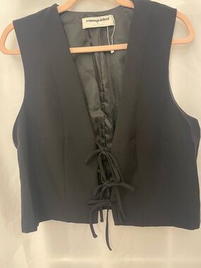 Missguided Black Lace-Up Sleeveless Vest Top XL